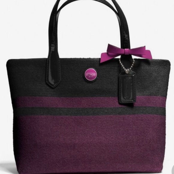 Coach Handbags - VINTAGE COACH Plum & Gray Wool Handbag RARE